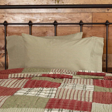 Prairie Winds Green Ticking Stripe Standard Pillow Case Set of 2 21x30 VHC Brands - The Fox Decor